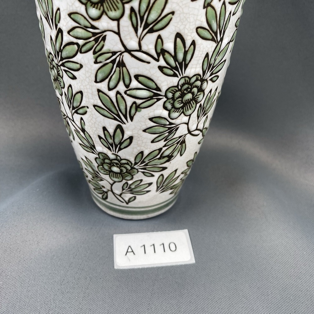 White and Green Floral Ceramic Vase 12" - Picture 12 of 12